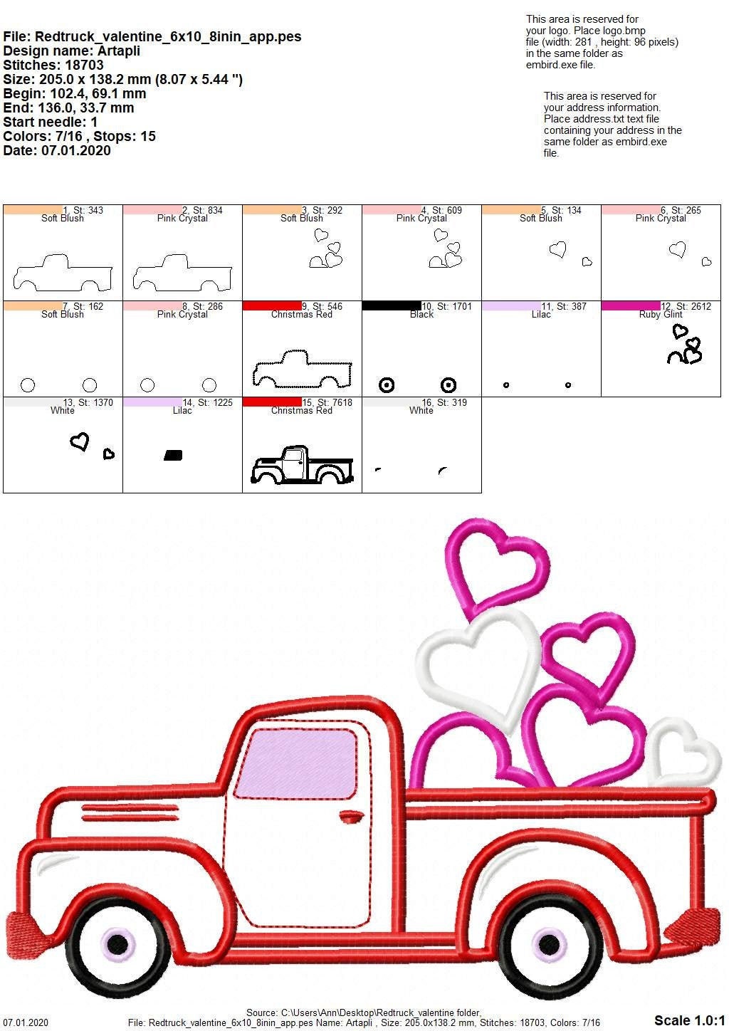 Red Truck with Hearts