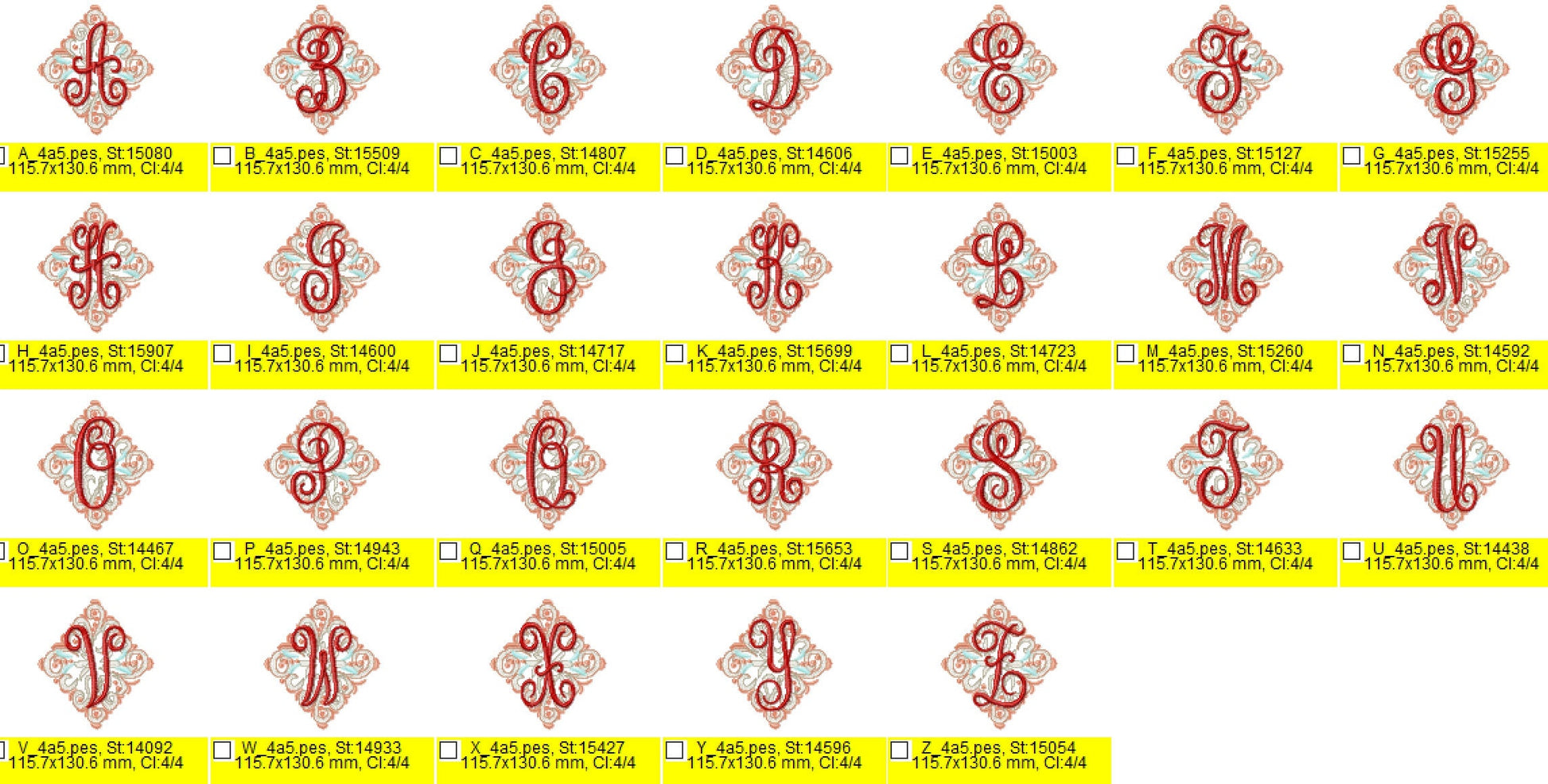 Light Ornamental Elegant Monogram A-Z – Sizes 4" 4.5" 5" 6" 7" 8" BX Digital Font File | Artapli
