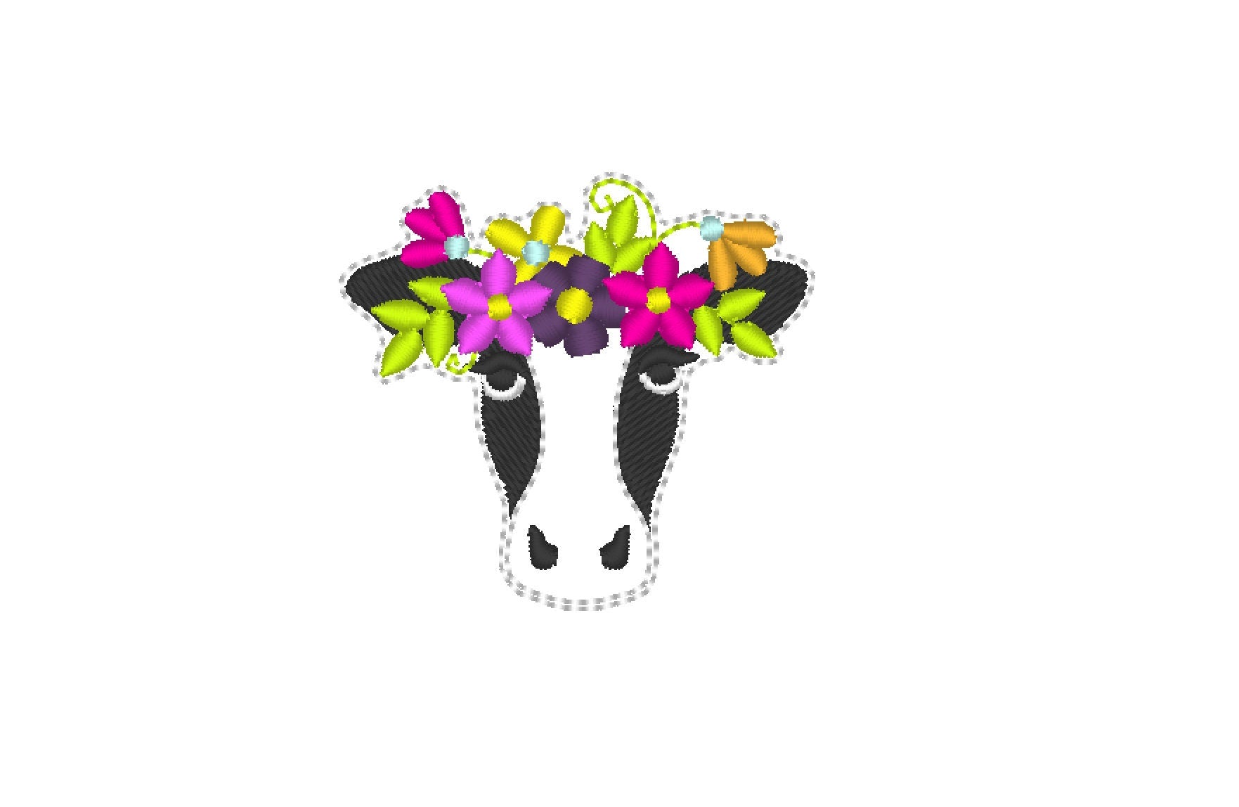 Floral crown cow head, cow head with flowers, Embroidery 2" 2.5" 3" 3.5" 4" | PES DST JEF | Artapli