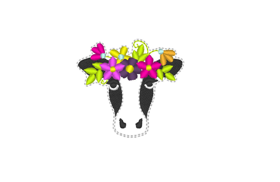 Floral crown cow head, cow head with flowers, Embroidery 2" 2.5" 3" 3.5" 4" | PES DST JEF | Artapli