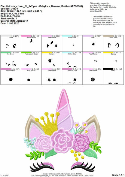 Princess Unicorn Head – Sizes 4" 5" 7" 6" 10" Digital Embroidery File | Artapli