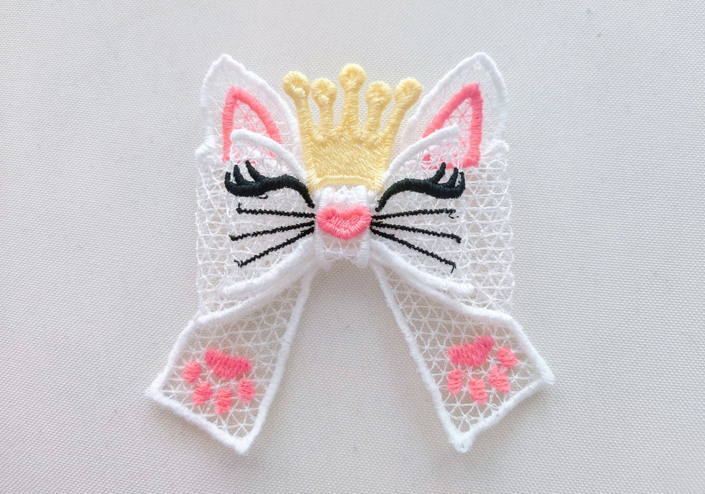 Little kitty crown Double layer lace bow Little Machine Embroidery 3" 4" | PES DST JEF | Artapli