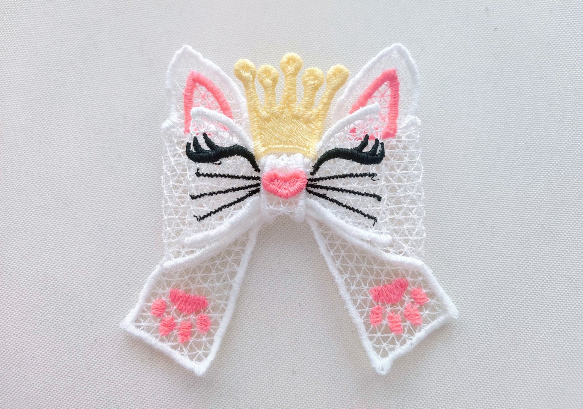 Little kitty crown Double layer lace bow Little Machine Embroidery 3" 4" | PES DST JEF | Artapli