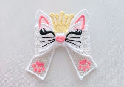 Little kitty crown Double layer lace bow Little Machine Embroidery 3" 4" | PES DST JEF | Artapli