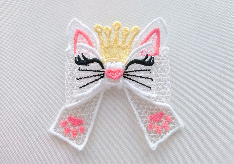 Little kitty crown Double layer lace bow Little Machine Embroidery 3" 4" | PES DST JEF | Artapli