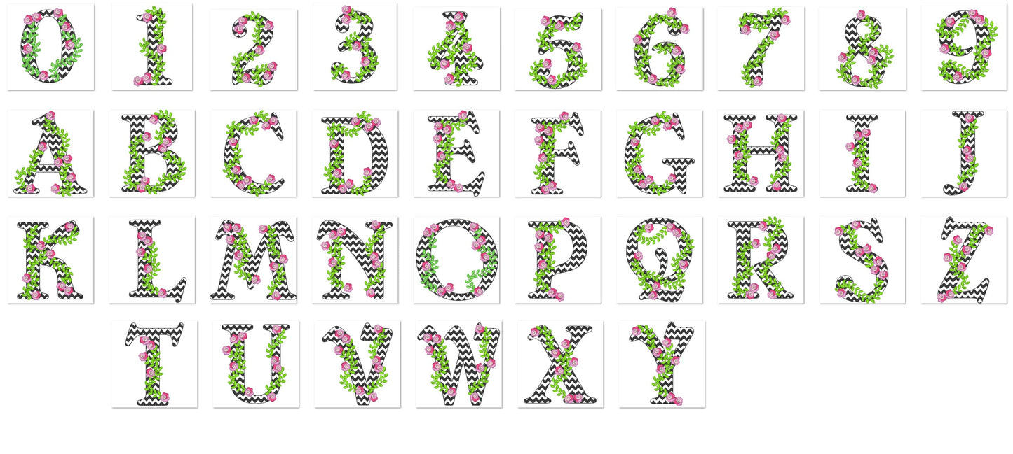 Mini roses and chevron RIC RAC Font light sketch – Instant Download | Artapli