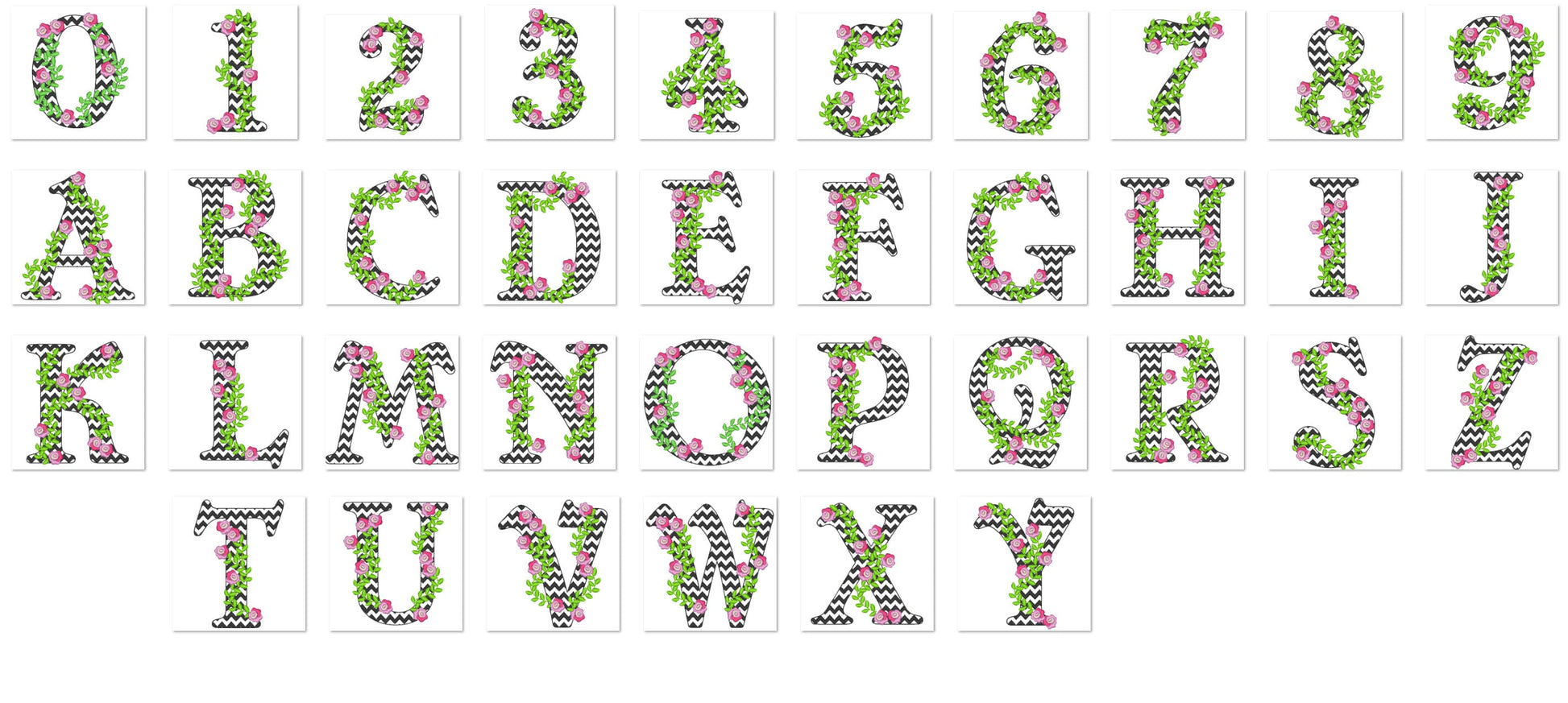 Mini roses and chevron RIC RAC Font light sketch – Instant Download | Artapli