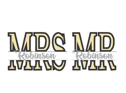 Split Mr and Mrs Monogram and Font – Embroidery 4" 5" 6" 0.8" 1" 1.3" | BX PES DST JEF | Artapli