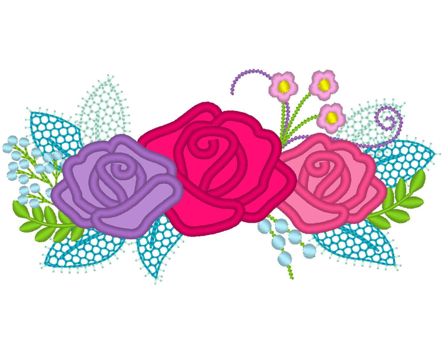 Three roses floral Bouque – Sizes 5" 6" 7" 8" 9" 4" Digital Embroidery File | Artapli