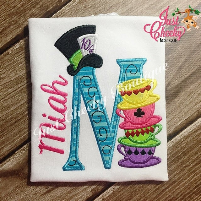 Mad hatter tea party entire alphabet – Font embroidery design by Artapli