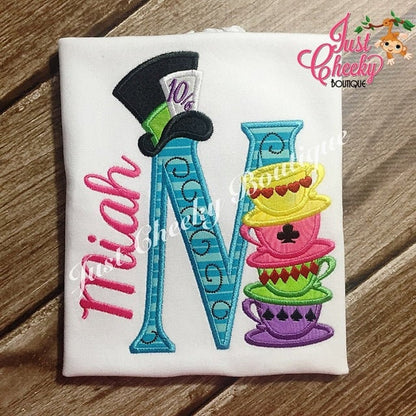 Mad hatter tea party entire alphabet – Font embroidery design by Artapli