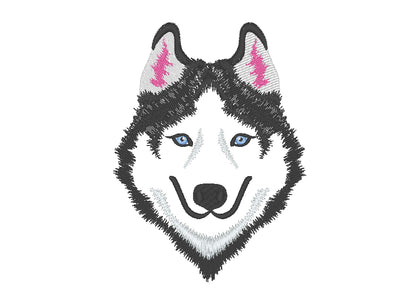 Husky dog pet face, light stitch Husky head machine embroidery designs in assorted sizes for hoop 4x4, 5x7 cute husky portrait