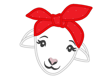 Realistic cute little lamb, sheep applique face head with bandanna machine embroidery applique designs multiple sizes for hoop 4x4  5x7 6x10