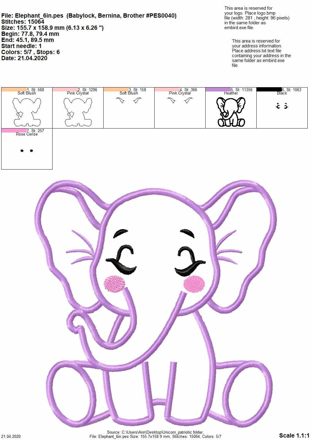 Little Elephant – Sizes 4" 5" 5.5" 6" 7" 8" Digital Embroidery File | Artapli
