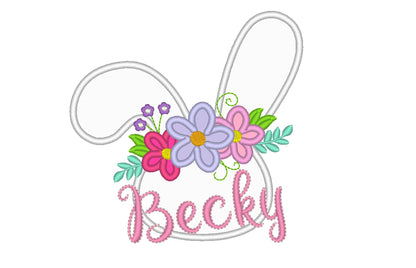 Easter bunny embroidery design, Easter monogram bunny applique, bunny with flower girl bunny floral crown bunny head