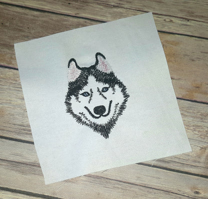 Husky dog pet face, light stitch Husky head machine embroidery designs in assorted sizes for hoop 4x4, 5x7 cute husky portrait