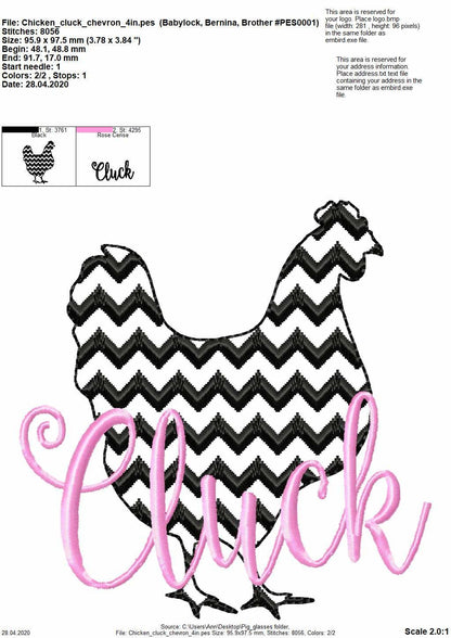 Farm Fresh Chevron light stitch farm – Chicken embroidery design instant download by Artapli