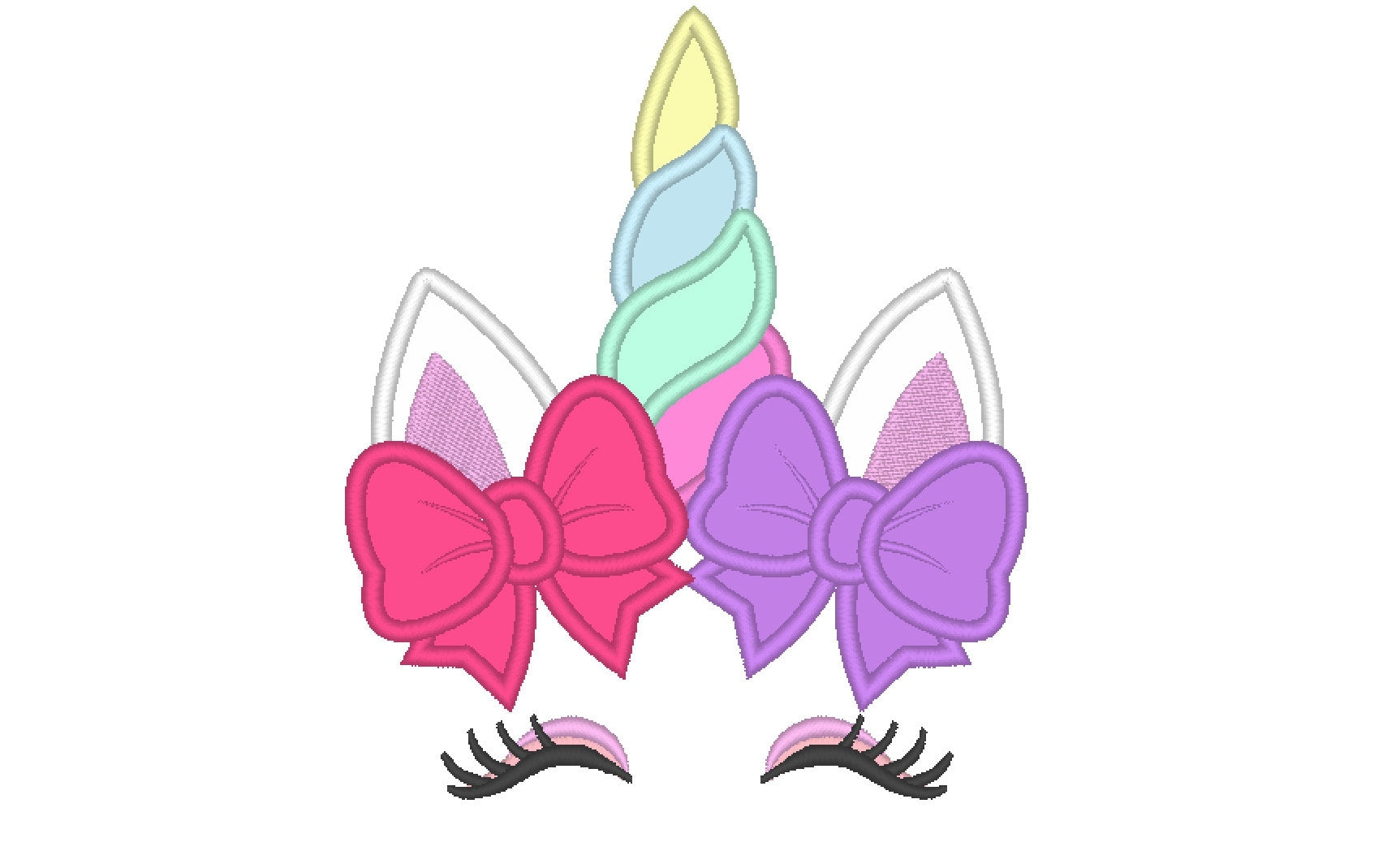 Pretty Eyes Unicorn with Bow Embroidery 4" 5" 6" 7" 8" 10" | PES DST JEF | Artapli