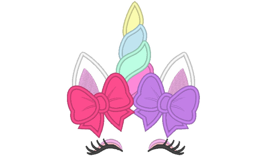 Pretty Eyes Unicorn with Bow Embroidery 4" 5" 6" 7" 8" 10" | PES DST JEF | Artapli