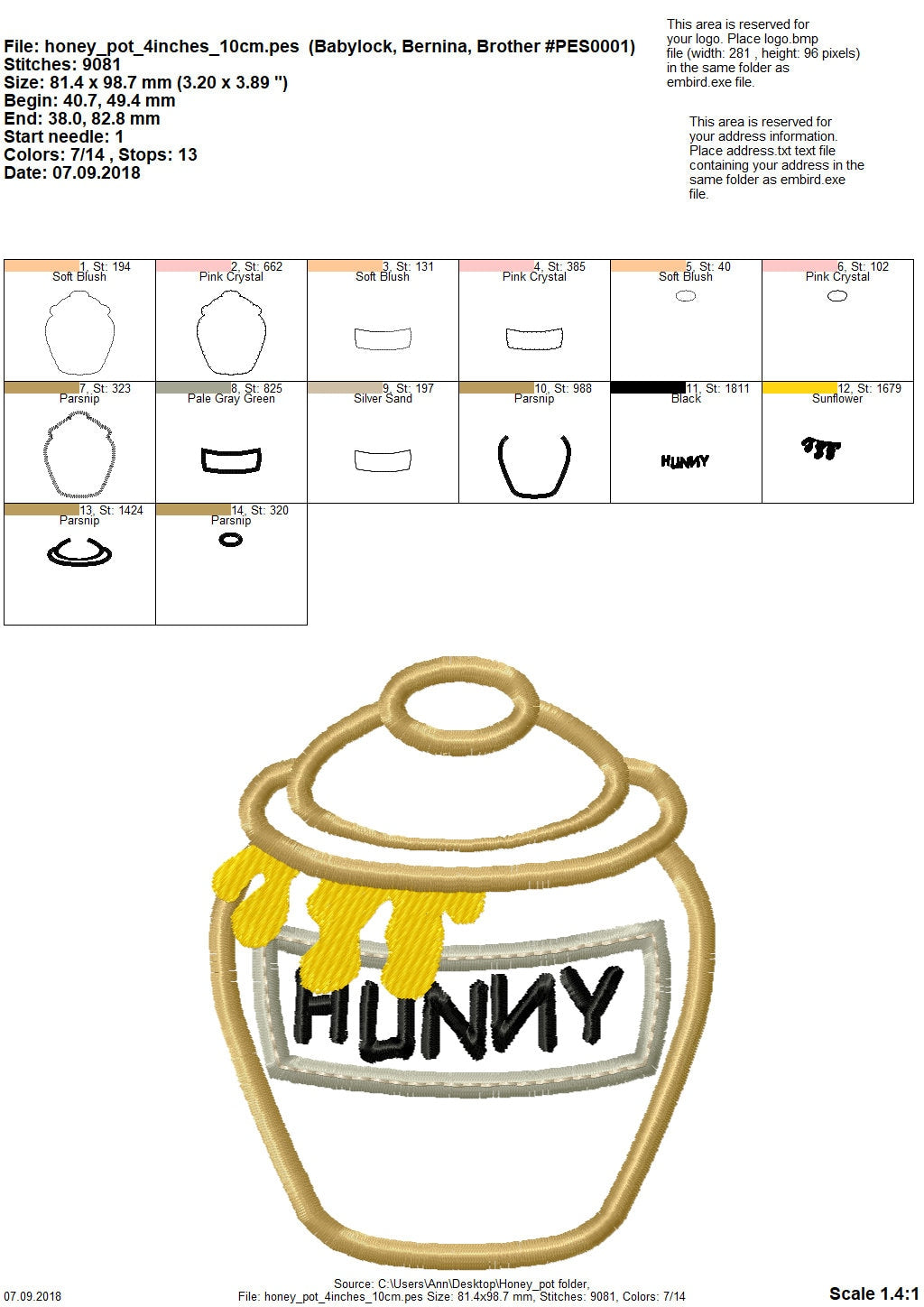 Honey Pot winnie the pooh kitchen fill stitch and applique machine embroidery designs