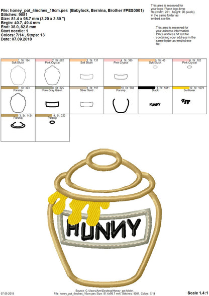 Honey Pot winnie the pooh kitchen fill stitch and applique machine embroidery designs