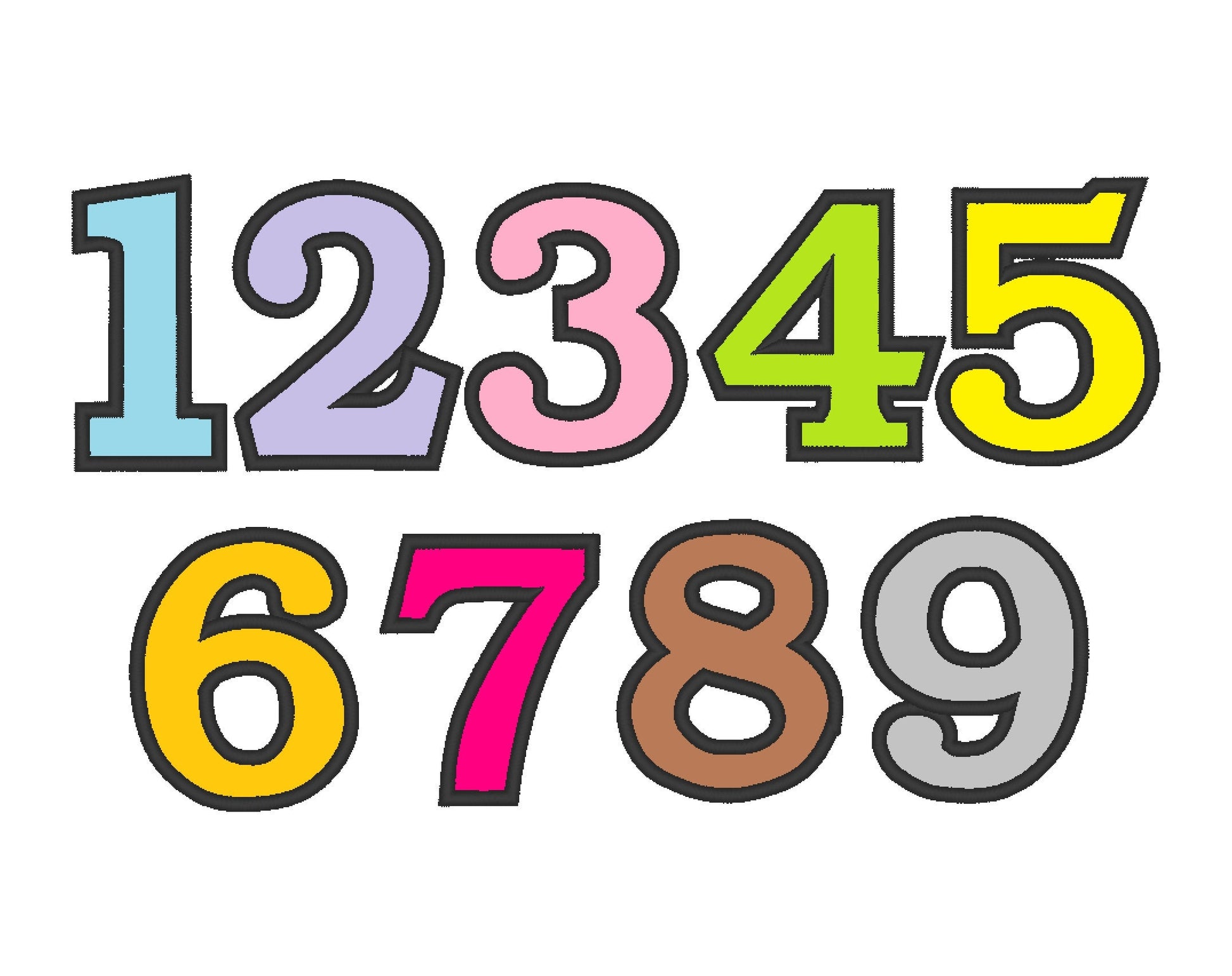 Wide satin stitch Numbers, machine embroidery Applique Embroidery 2" 3" 4" 5" 6" 7" | PES DST JEF | Artapli