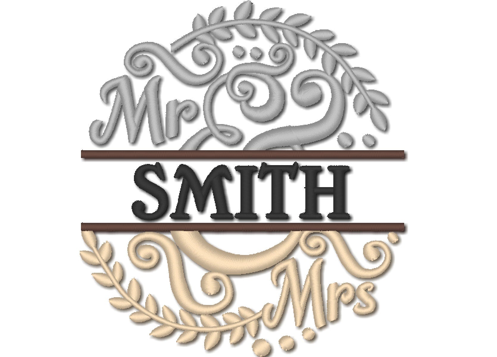 MR and MRS split – Embroidery Font 4" 5" 6" 8" 0.5" 0.8" | BX PES DST JEF | Artapli