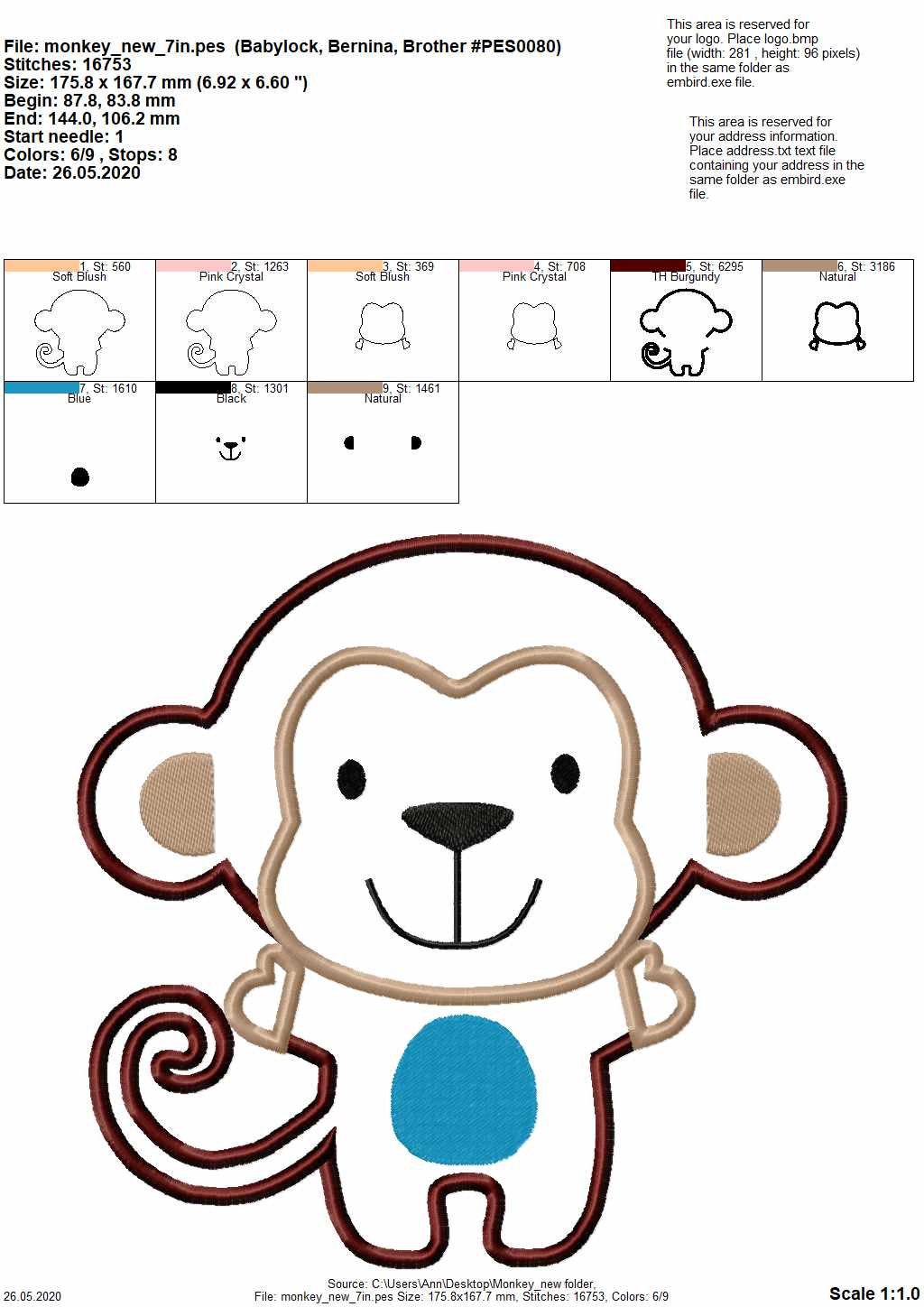 Wild animal - Monkey – Appliqué embroidery design by Artapli