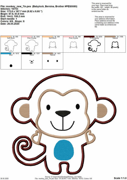 Wild animal - Monkey – Appliqué embroidery design by Artapli