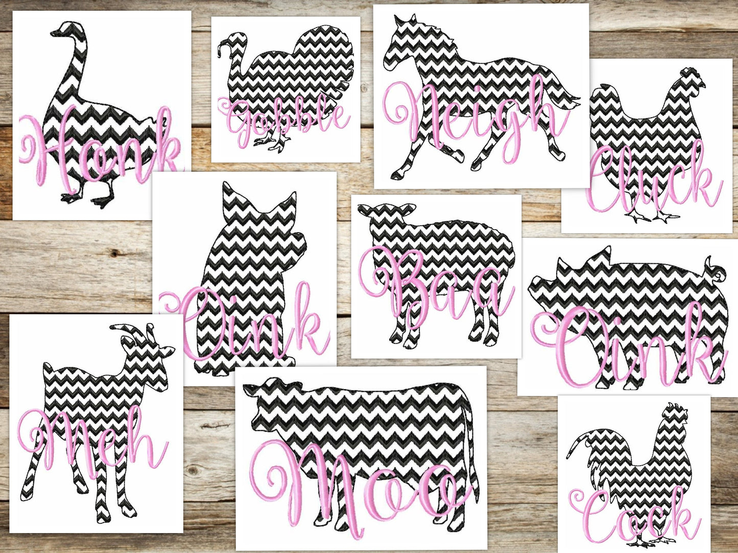 Farm Fresh Chevron light stitch farm animals oink Machine Embroidery 4" 5" 6" 7" 8" 10" | PES DST JEF | Artapli