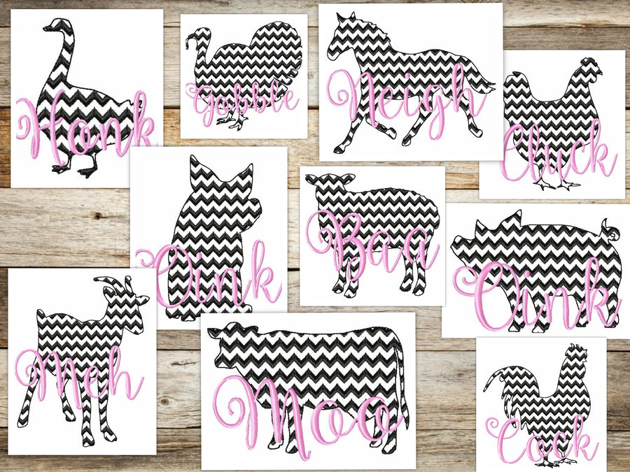 Farm Fresh Chevron light stitch farm animals oink Machine Embroidery 4" 5" 6" 7" 8" 10" | PES DST JEF | Artapli