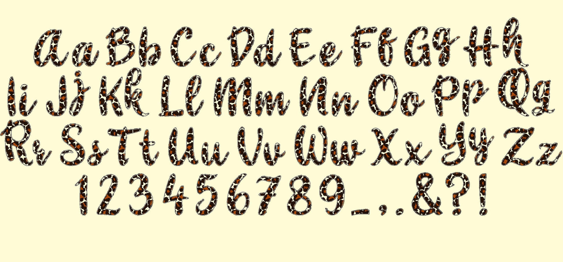 Leopard Print Patterned Font – Sizes 2" 3" 3.5" 4" 4.5" 5" BX Digital Font File | Artapli