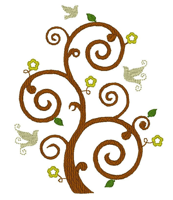 Tree of Life floral swirl birds Machine Embroidery 4" 4.5" 5.5" 6" 5" 7" | PES DST JEF | Artapli