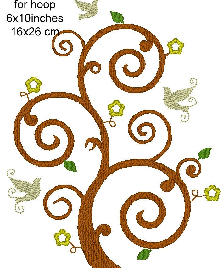 Tree of Life floral swirl birds – Sizes 4" 4.5" 5.5" 6" 5" 7" Digital Embroidery File | Artapli