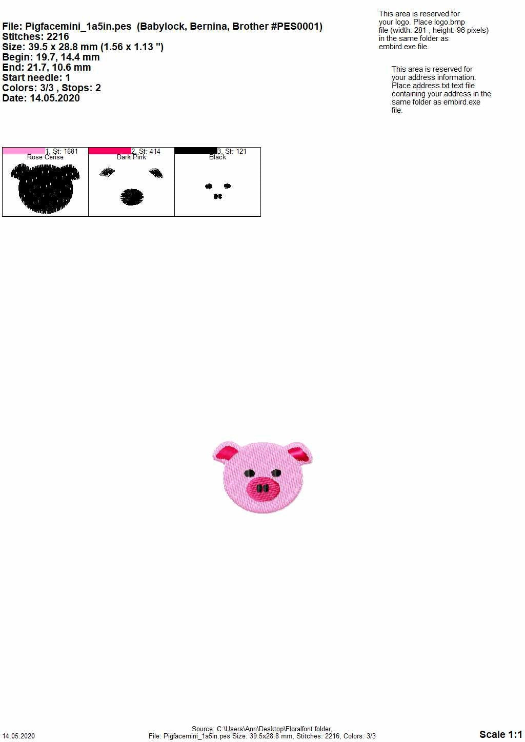 Mini Piggy Pig Piglet – Sizes 1" 1.3" 1.6" 4" Digital Embroidery File | Artapli