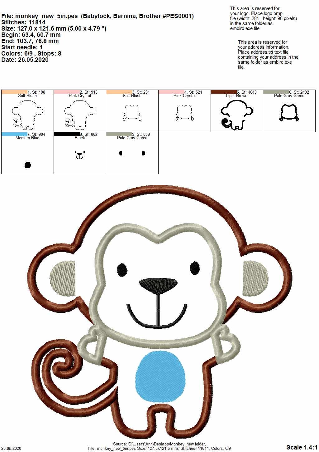 Wild animal - Monkey – Animal machine embroidery design by Artapli