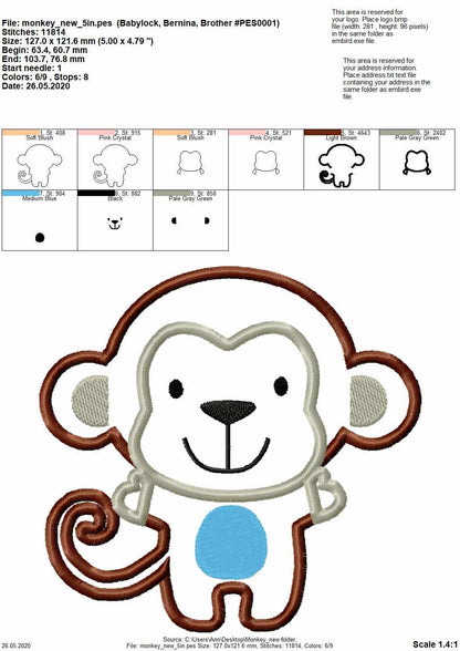 Wild animal - Monkey – Animal machine embroidery design by Artapli