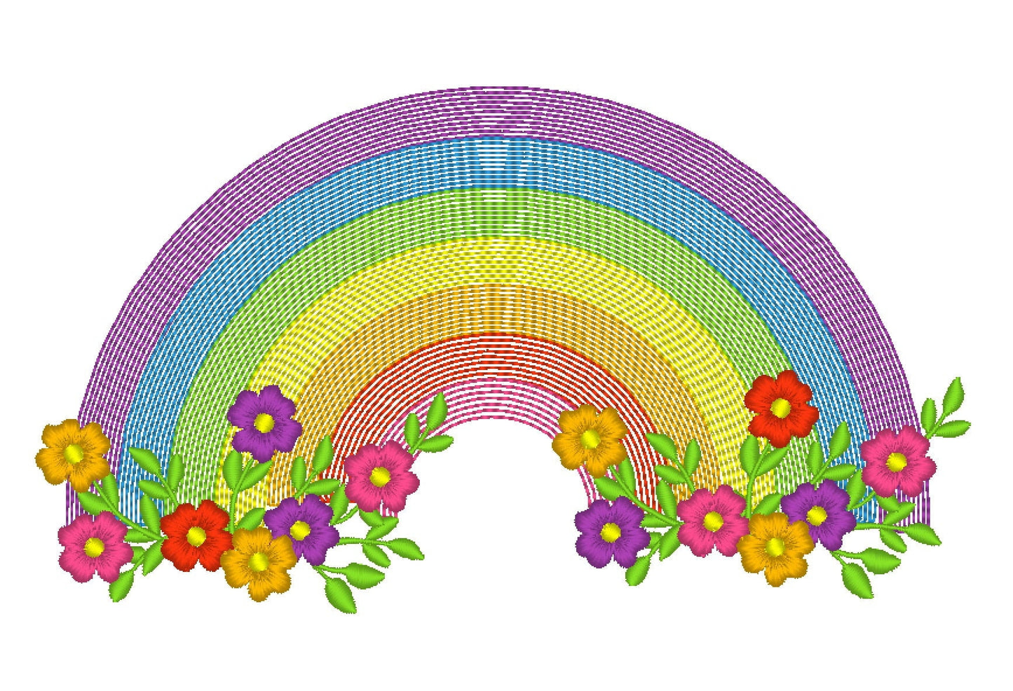 Light Stitch Rainbow with Flowers Machine Embroidery 4" 5" 6" 7" 10" | PES DST JEF | Artapli