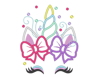 Birthday Party Unicorn with Bow Applique Embroidery 6" 7" 8" 9" 5" 10" | PES DST JEF | Artapli