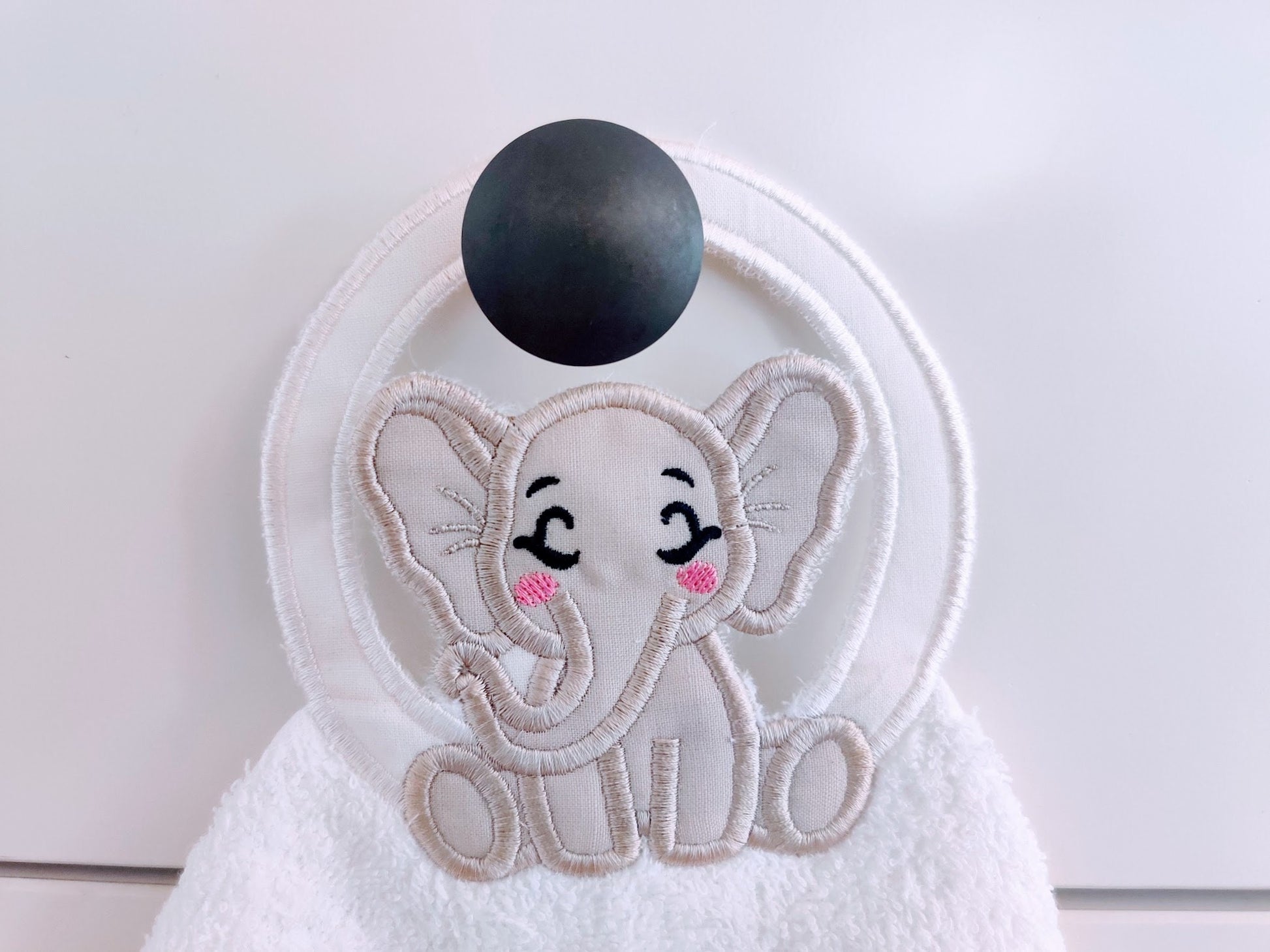 Elephant towel topper hanging hole In The Hoop machine embroidery designs ITH project Towel hanger cute little Elephant kids baby gift idea