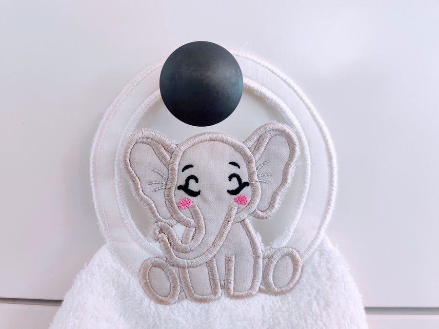 Elephant towel topper hanging hole In The Hoop machine embroidery designs ITH project Towel hanger cute little Elephant kids baby gift idea