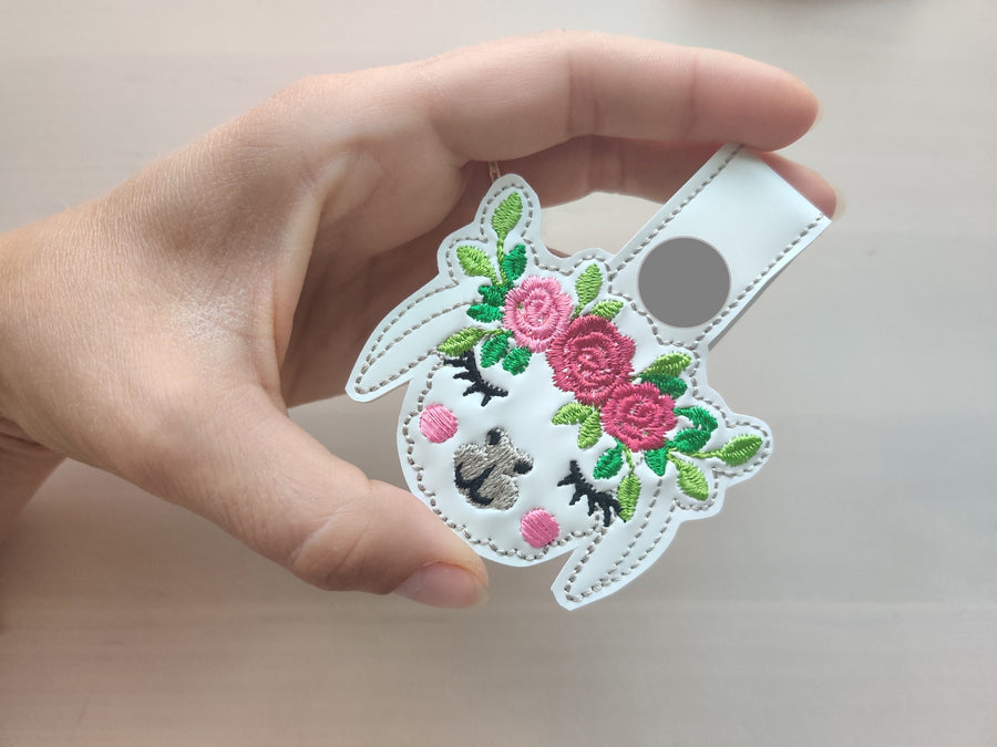 Roses Floral crown llama head, alpaca head with flowers ITH key fob machine embroidery design, snap tab keyfob feltie in the hoop embroidery