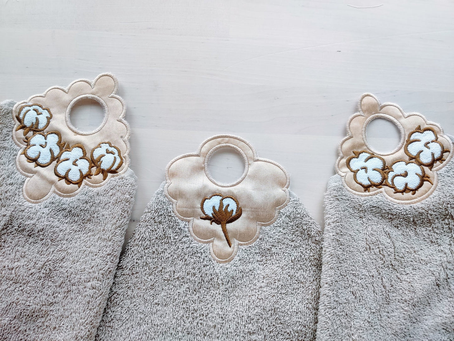Cotton Flower towel topper hanging hole SET of 3 types In The Hoop machine embroidery designs ITH project Towel hanger for hoop 4x4 and 5x7
