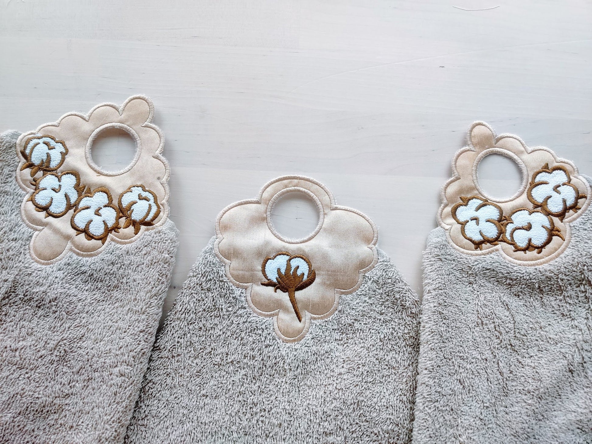 Cotton Flower towel topper hanging hole SET of 3 types In The Hoop machine embroidery designs ITH project Towel hanger for hoop 4x4 and 5x7