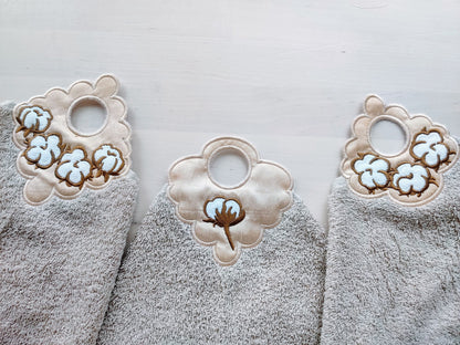 Cotton Flower towel topper hanging hole SET of 3 types In The Hoop machine embroidery designs ITH project Towel hanger for hoop 4x4 and 5x7