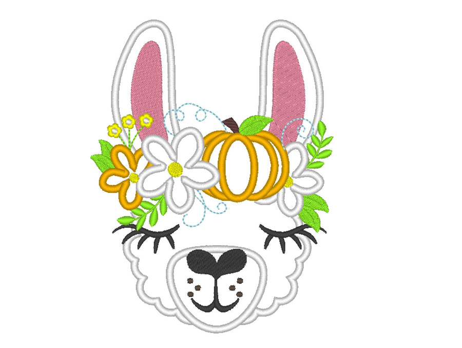 Floral Llama with Pumpkin Embroidery 5" 6" 7" 8" 10" | PES DST JEF | Artapli