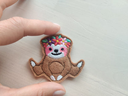 Mini Sloth light stitch outline feltie In-the-Hoop Embroidery 2" 2.5" 3" 3.5" 4" | PES DST JEF | Artapli