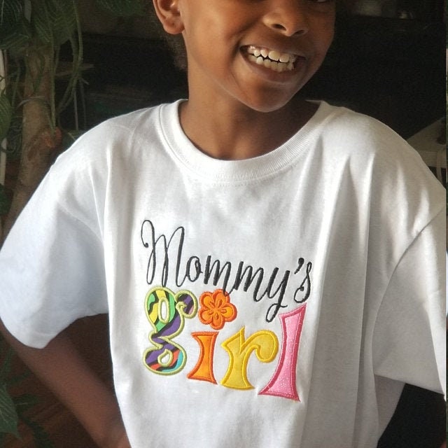 Mommys Little Girl Saying with little pretty flower applique machine embroidery designs