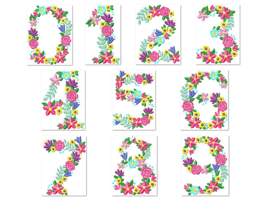 Country Floral Numbers Set 0-9 Machine Embroidery 3.5" 4" 5" 6" 8" 7" | PES DST JEF | Artapli