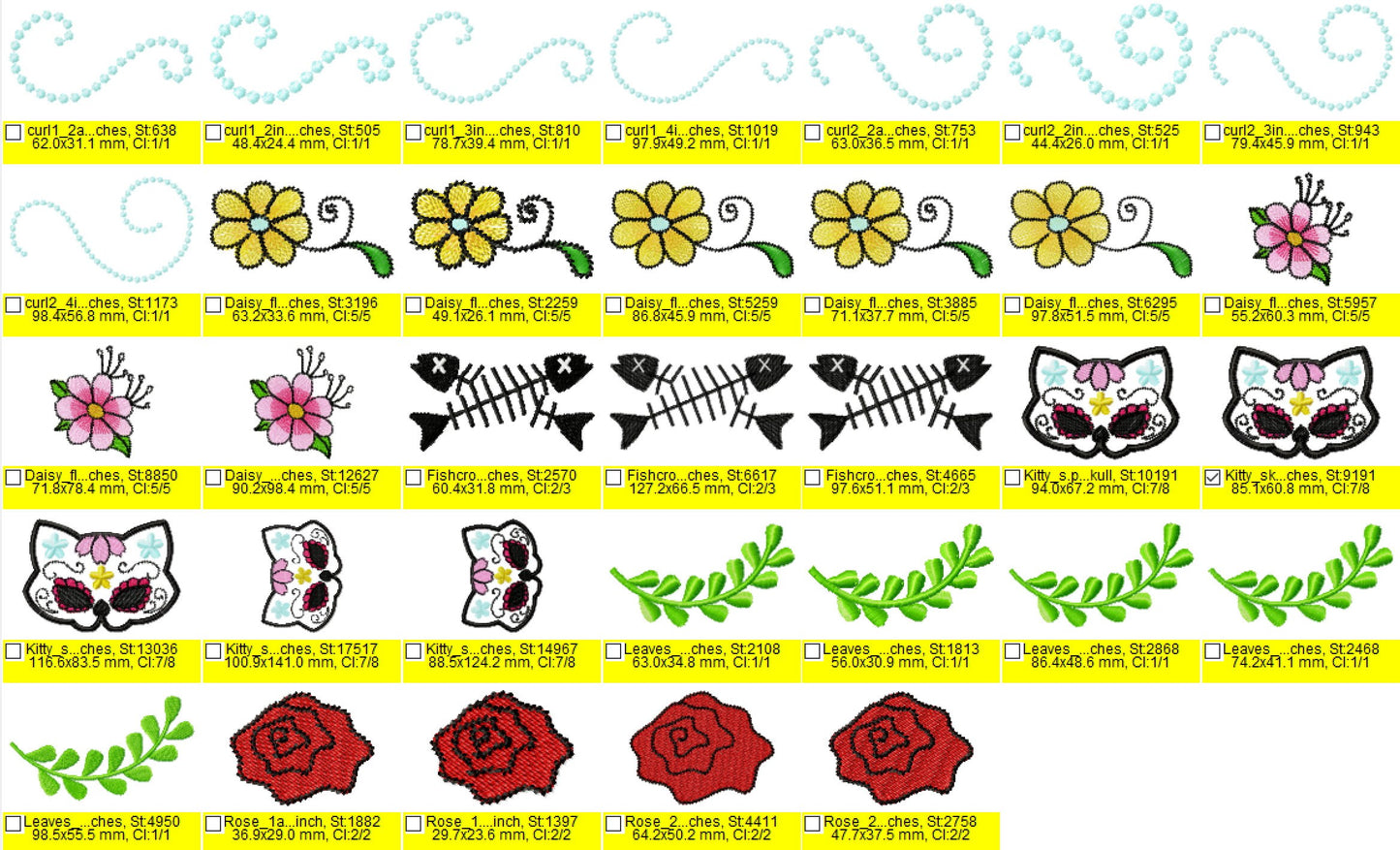 Day of the dead Calavera Kitty Cat sugar skull Set applique machine embroidery designs